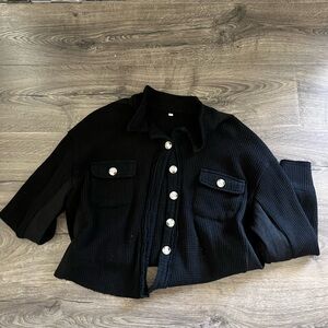 Black cropped button up